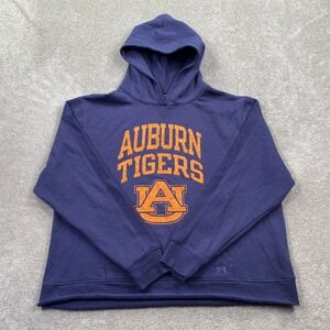 Under Armour Hoodie Women 2XL Navy Blue Auburn Tigers Graphic Raw Hem Loose Fit